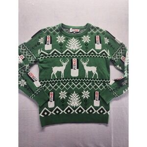 FITAID Mens Ugly Christmas Sweater Green Reindeer Trees Festive Knit Size S